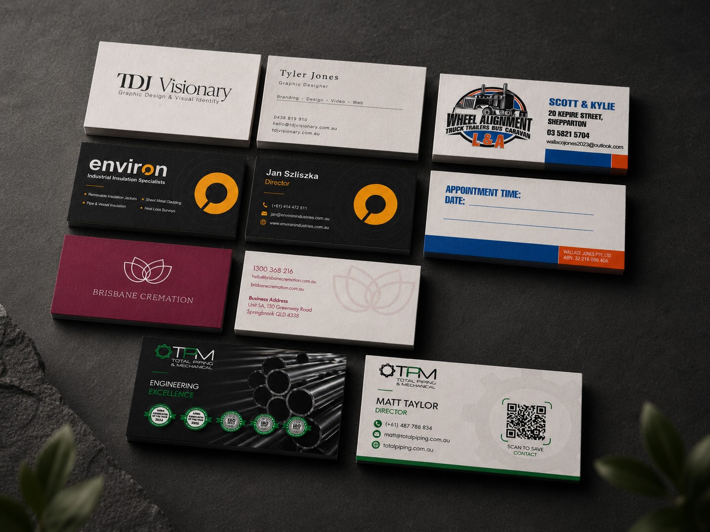 TPM industrial business card design and QR contact card